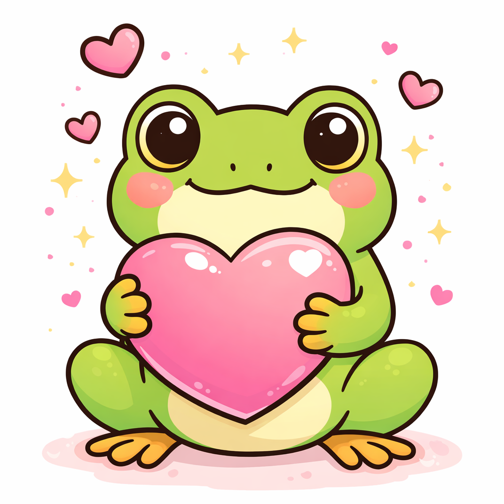 cute frog holding a heart